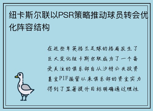纽卡斯尔联以PSR策略推动球员转会优化阵容结构